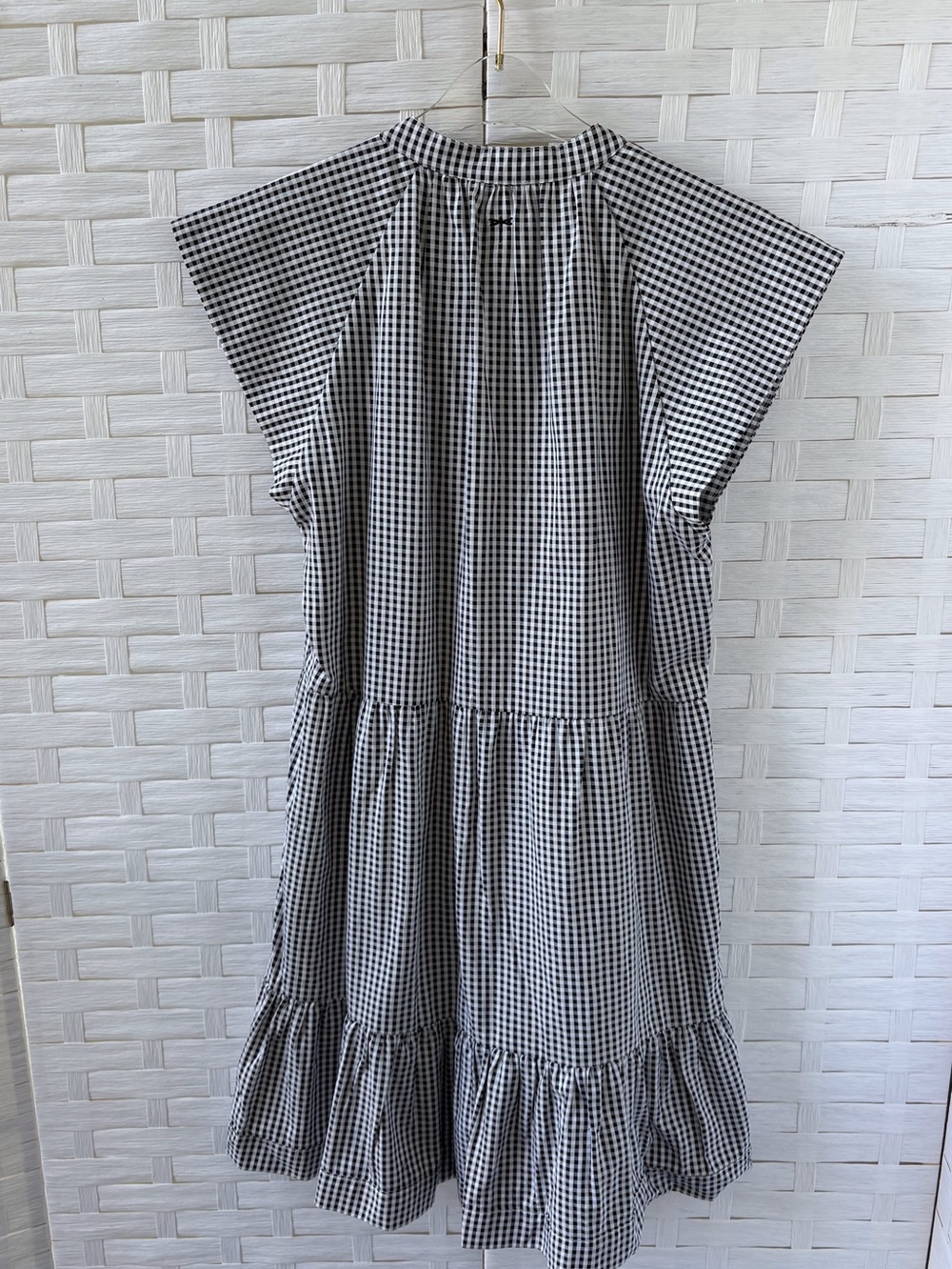 Tyler Boe Medium Black White Gingham Tier Babydoll Mini Dress Cotton Tie V Neck - Picture 3 of 12